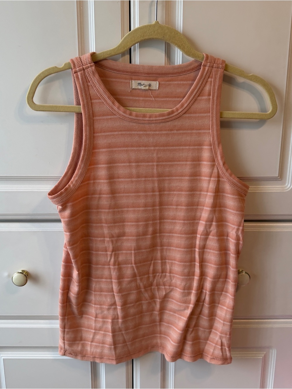 Madewell Coral Striped Ribbed Tank